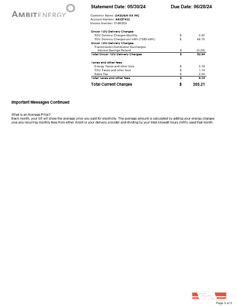 USA Ambit Energy business utility bill Word and PDF template 3 PSD template